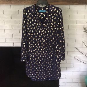 NWOT! Navy and gold pineapple shirt dress
